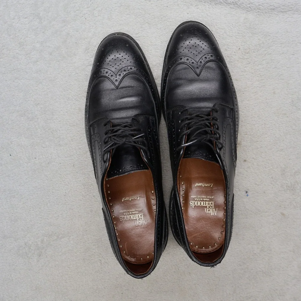 Allen Edmonds Men 9.5D Oxford Black Lombard Leather Wingtip Brogue Formal USA
